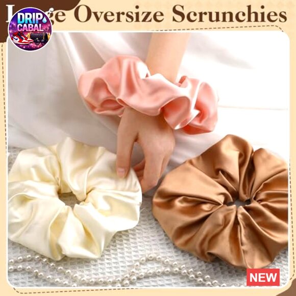 Jumbo Satin Silk Scrunchies Set Oversized Hair Ties For Thick Hair - Picture 4 of 7